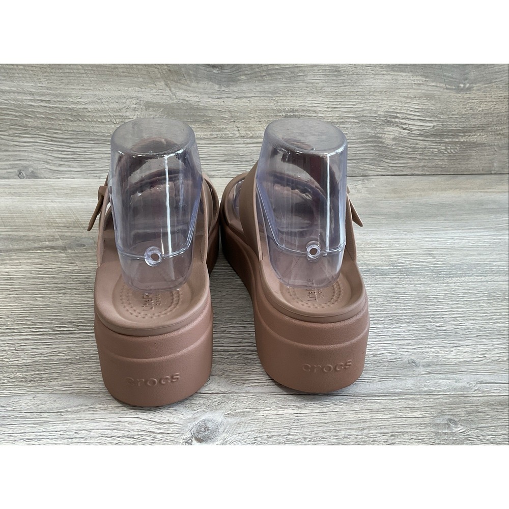 Crocs Lite Ride Beige Brooklyn Platform Sandals Mid Wedge Buckle Slide Women's 9 - Picture 6 of 15
